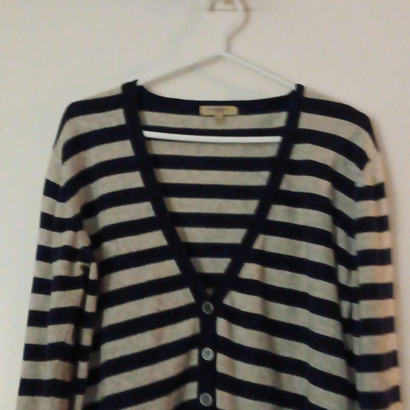 BURBERRY Grey + Navy Striped Wool Blend Cardigan L - Picture 2 of 5